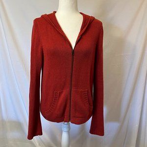 Zip up knit cardigan coral sweater with hood